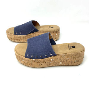 White Mountain Diligent Platform Slide Sandals in Denim Blue Size‎ 9.5 NEW